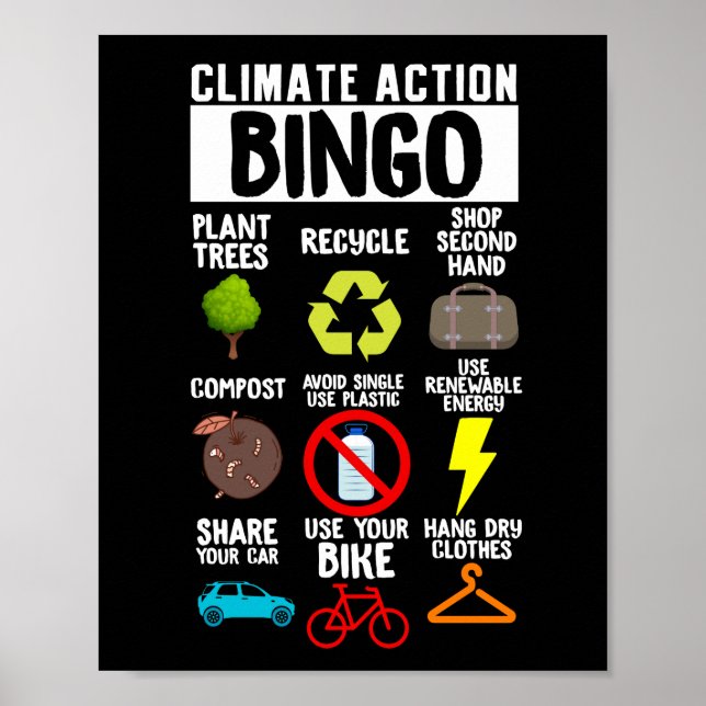 Climate Action Bingo  Earth Day Climate Change Poster (Front)