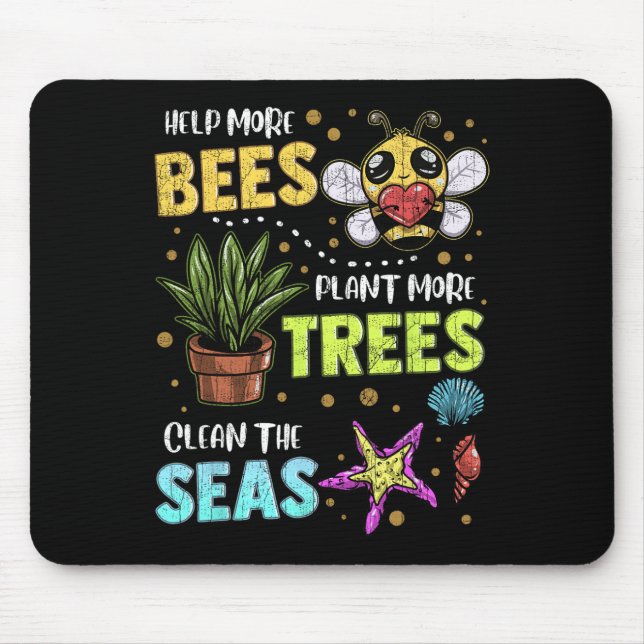 Climate Change Global Warming Earth Day Bees Trees Mouse Pad (Front)