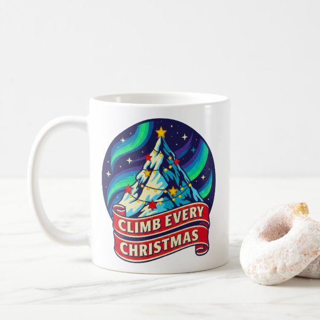 Climb Every Christmas Mountain Design Coffee Mug (With Donut)