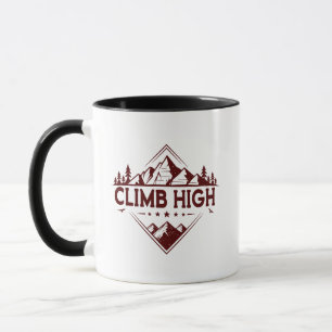 Climb High Mountain Mug – Hand-Drawn Motivational 