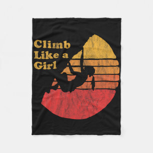 Climb Like A Girl - Distressed Retro Rock Climbing Fleece Blanket