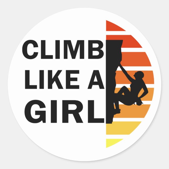 Climb like a girl rock climbing woman classic round sticker (Front)