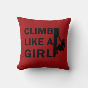 Climb like a girl rock climbing woman cushion