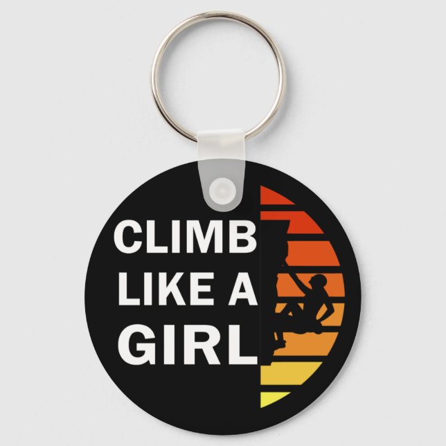 Climb like a girl rock climbing woman key ring (Front)