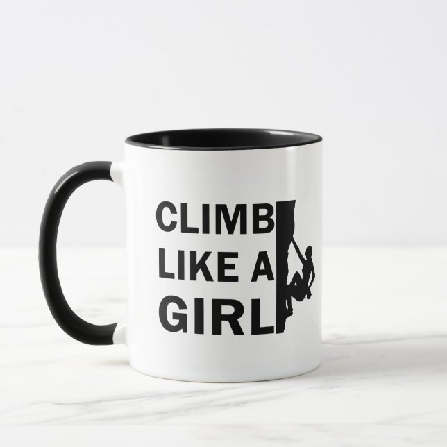 Climb like a girl rock climbing woman mug (Left)