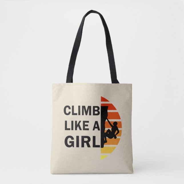 Climb like a girl rock climbing woman tote bag (Front)