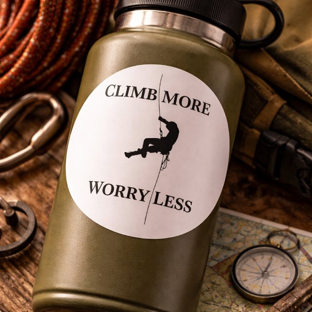 Climb More Worry Less Climbing Quote Classic Round Sticker (Creator Uploaded)