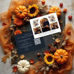 Climbing Arch Grey Orange Bouquets 3-Photo Collage Save The Date
