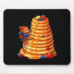 Climbing bear on giant pancake stack breakfast mouse pad