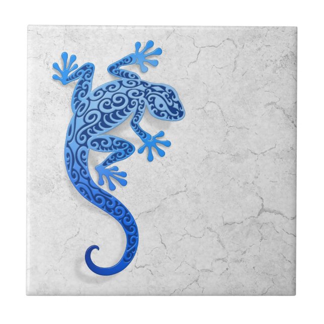 Climbing Blue Gecko on a White Wall Ceramic Tile (Front)