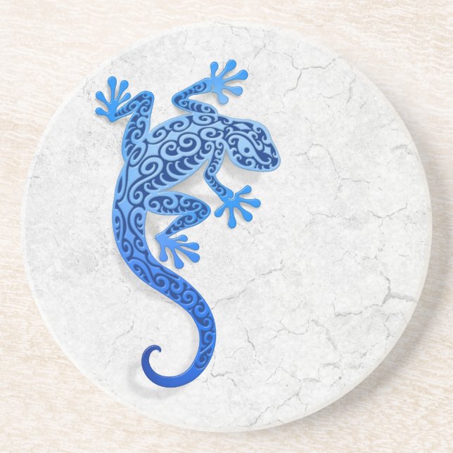 Climbing Blue Gecko on a White Wall Coaster (Front)