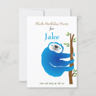 Climbing Blue Sloth Birthday Party Invitation