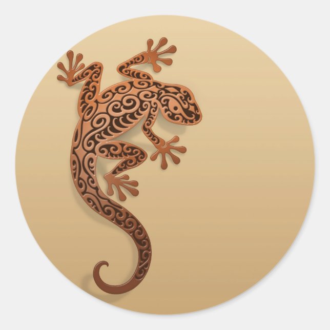 Climbing Brown Gecko Classic Round Sticker (Front)