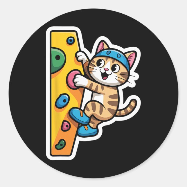 Climbing Cat Bouldering Wall Meme  Classic Round Sticker (Front)