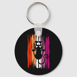 Climbing Cat With Scratches And Lesbian Pride Colo Key Ring
