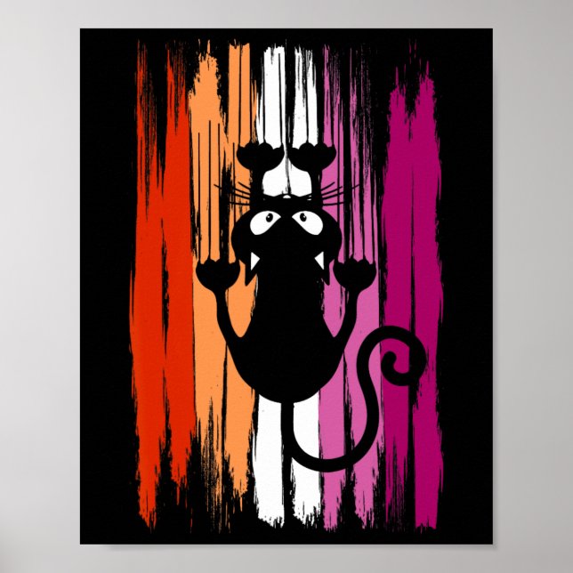 Climbing Cat With Scratches And Lesbian Pride Colo Poster (Front)