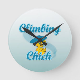 Climbing Chick #3 Round Clock