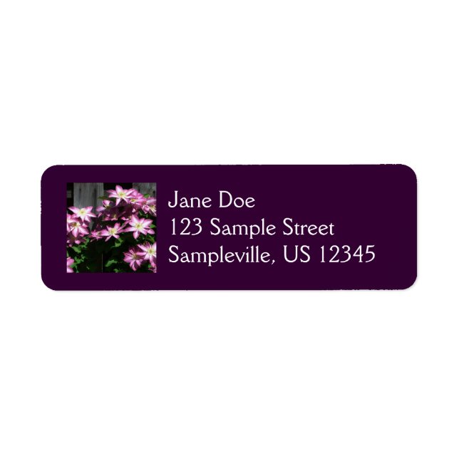Climbing Clematis Purple Spring Flowers Return Address Label (Front)