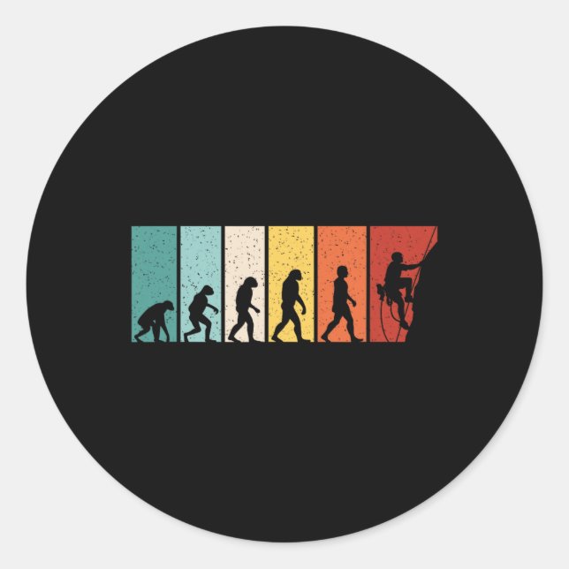 Climbing Evolution Retro Climb Funny Rock Climber  Classic Round Sticker (Front)