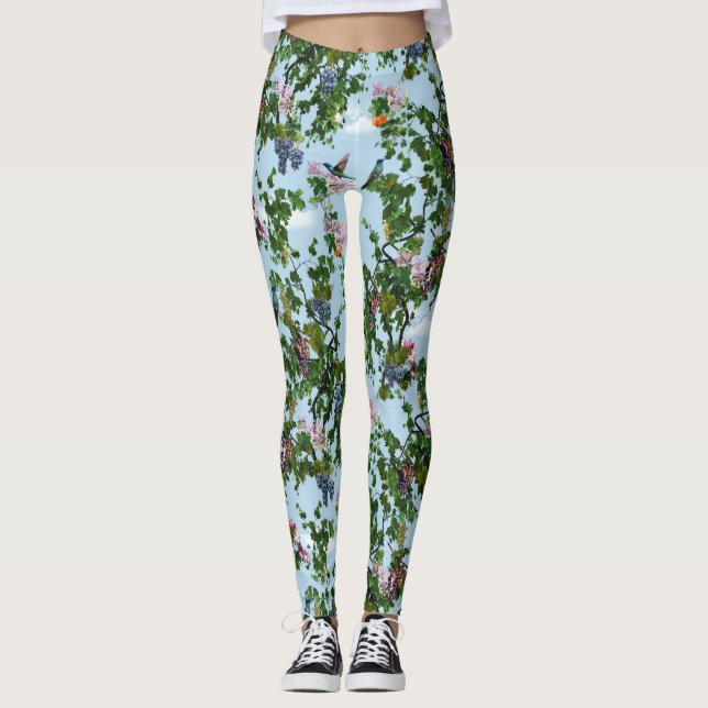 Climbing grapevines & honeysuckles flowers leggings (Front)