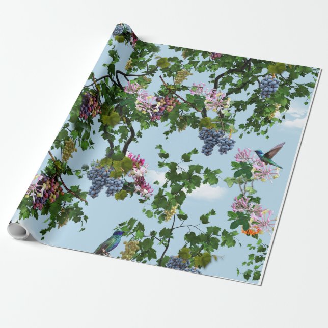 Climbing grapevines & honeysuckles flowers wrapping paper (Unrolled)