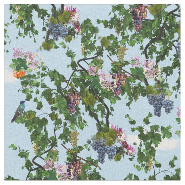 Climbing Grapevines with fragrant honeysuckles Fabric (Close Up)