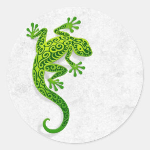 Climbing Green Gecko on a White Wall Classic Round Sticker