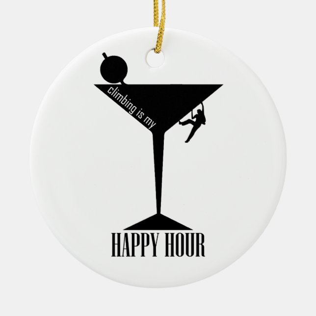 Climbing Is My Happy Hour Ceramic Ornament (Front)