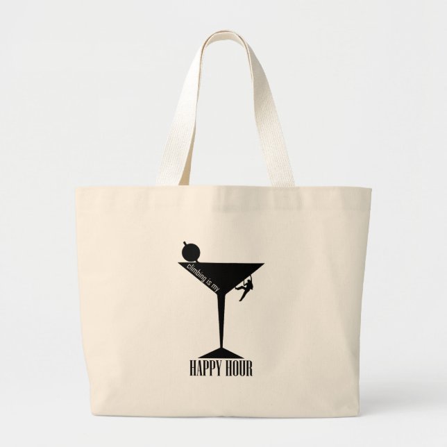 Climbing Is My Happy Hour Large Tote Bag (Front)