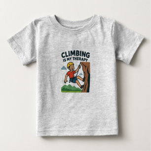Climbing Is My Therapy Cartoon Rock Climber Design Baby T-Shirt