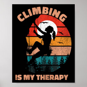 Climbing Is My Therapy Women Vintage Rock Climbing Poster