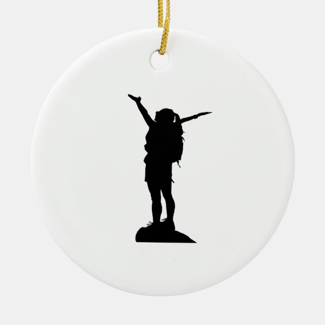 Climbing mountain girl silhouette ceramic ornament (Front)