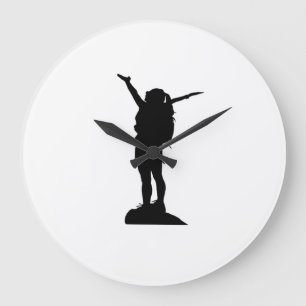 Climbing mountain girl silhouette large clock