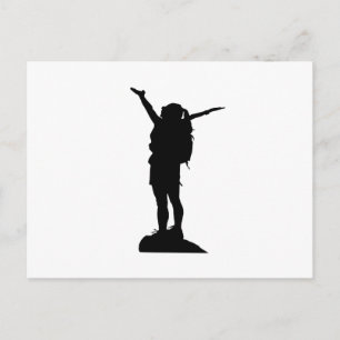 Climbing mountain girl silhouette postcard