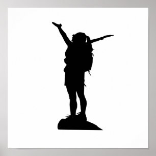 Climbing mountain girl silhouette poster
