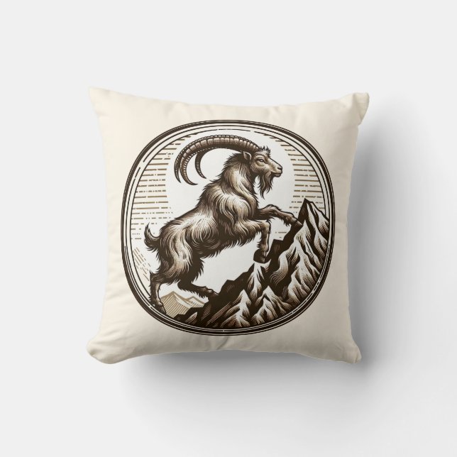 Climbing Mountain Goat Capricorn Birthday Zodiac Cushion (Front)