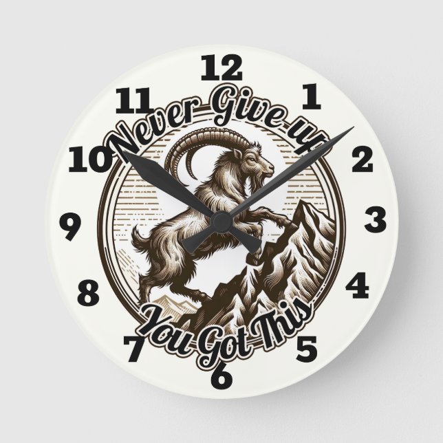 Climbing Mountain Goat Capricorn Never Give Up  Round Clock (Front)