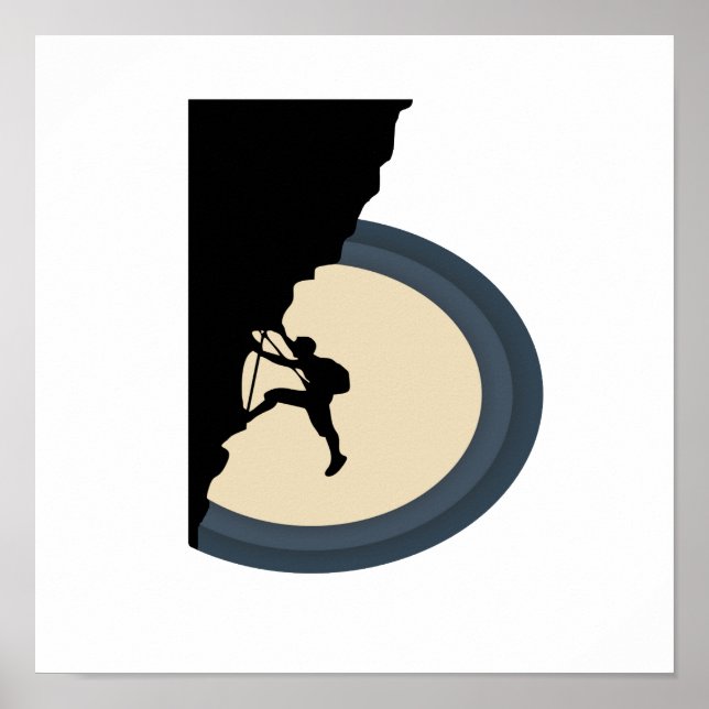 Climbing mountain man at night silhouette poster (Front)