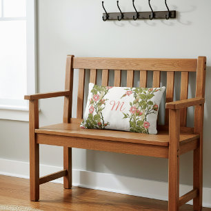 Climbing Pink Roses Trellis Monogram Lumbar Cushion