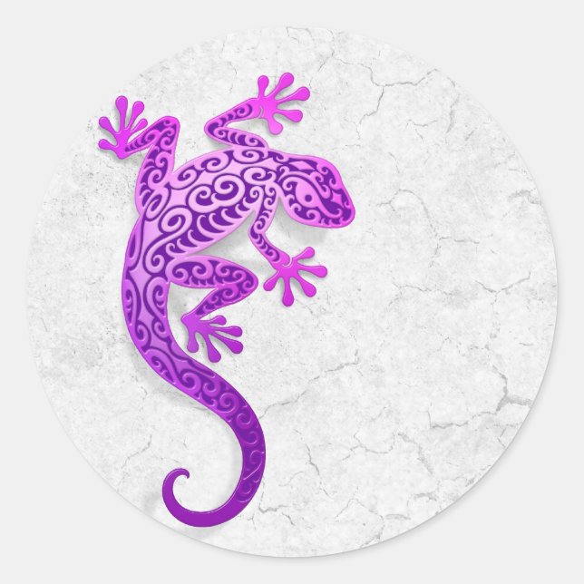 Climbing Purple Gecko on a White Wall Classic Round Sticker (Front)