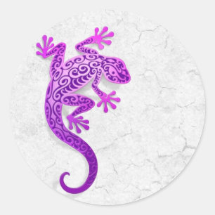 Climbing Purple Gecko on a White Wall Classic Round Sticker