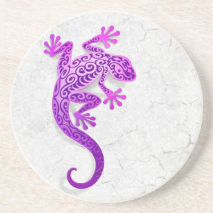 Climbing Purple Gecko on a White Wall Coaster