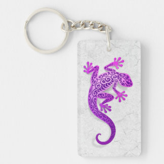 Climbing Purple Gecko on a White Wall Key Ring