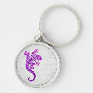 Climbing Purple Gecko on a White Wall Key Ring