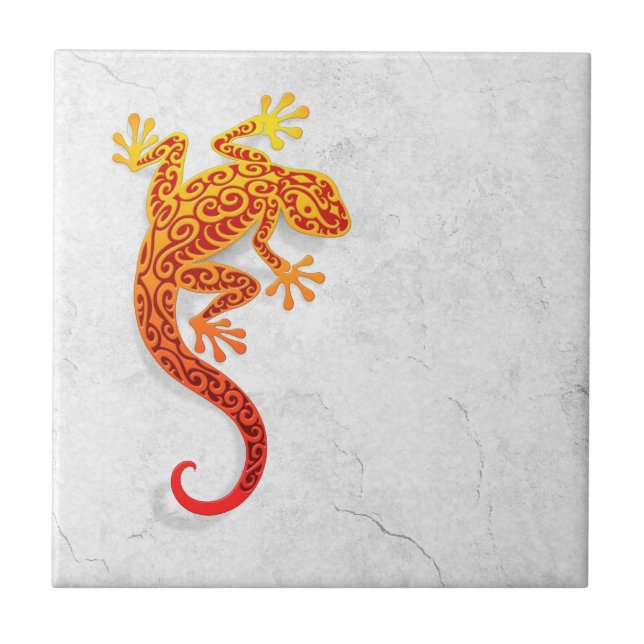 Climbing Red Gecko on a White Wall Ceramic Tile (Front)