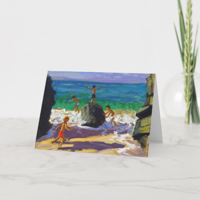 climbing rocks Porthmeor beach St Ives 2013 Holiday Card (Front)