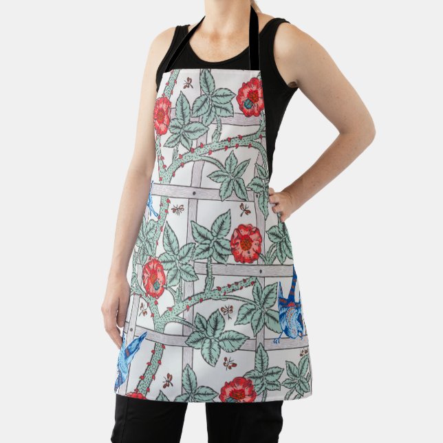 Climbing Rose & Small Bird, William Morris Apron (Insitu)