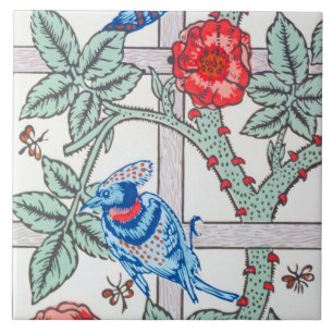 Climbing Rose & Small Bird, William Morris Ceramic Tile