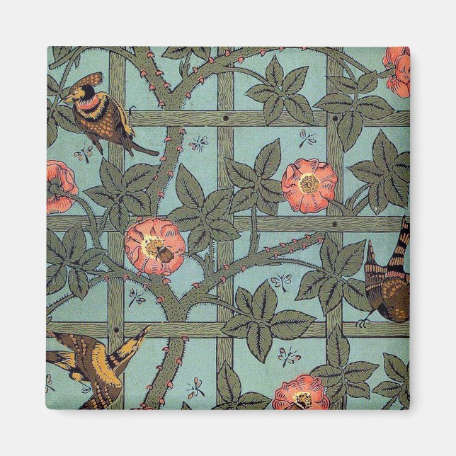 Climbing Rose & Small Bird, William Morris Magnet (Front)