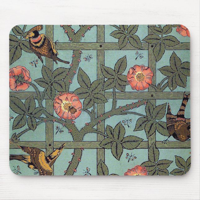 Climbing Rose & Small Bird, William Morris Mouse Pad (Front)